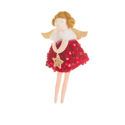 Hanging Sequin Red Velvet Caroling Angel Ornament, Pack of 12