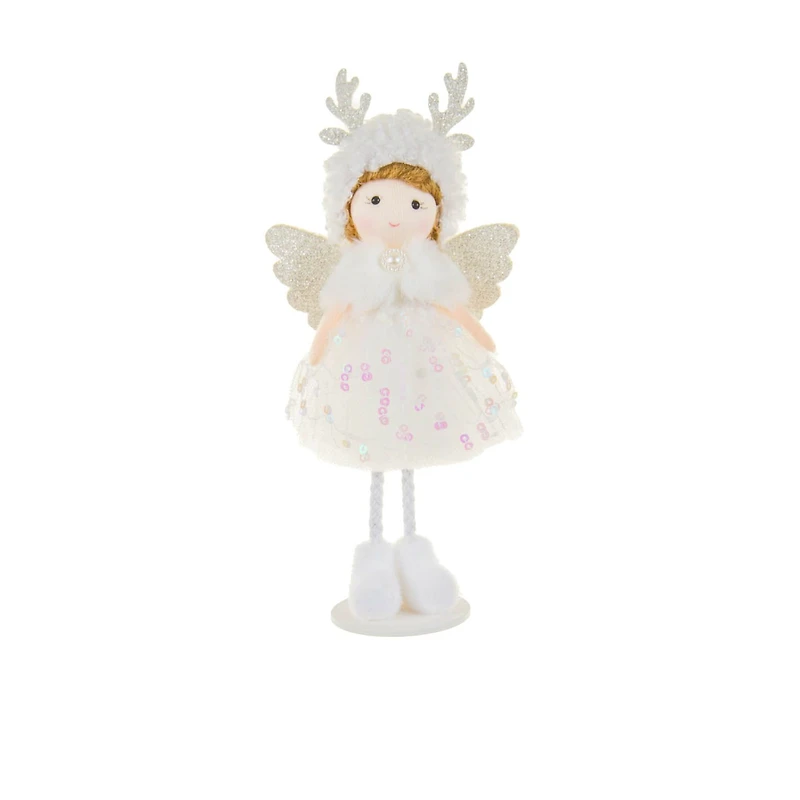 Sequin White Cotton Cherub Girl Doll with Antlers, Pack of 12