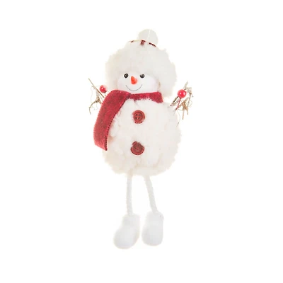 White and Burgundy Cloth Snowman Ornament Beanie, Pack of 12