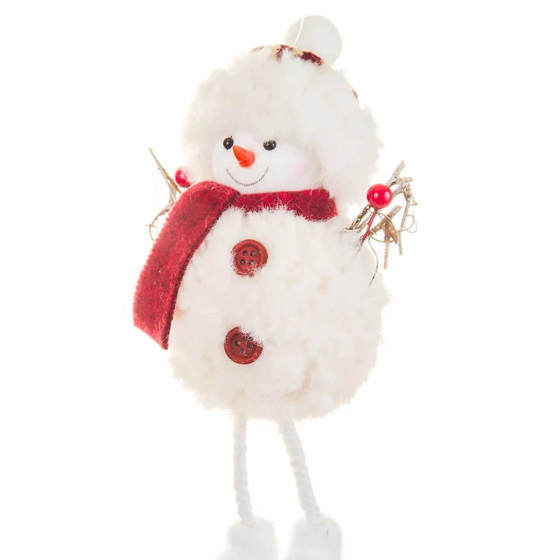 White and Burgundy Cloth Snowman Ornament Beanie, Pack of 12