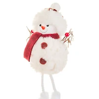 White and Burgundy Cloth Snowman Ornament Beanie, Pack of 12