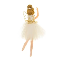 Hangable White Cloth Ballerina Girl Ornament Gold Wings, Pack of 12