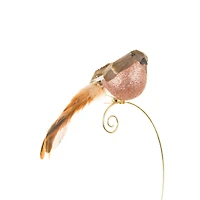 Fluffy Clip-On Brown and Copper Foam Bird Ornament Long Tail, Pack of 6