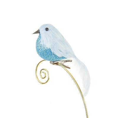 Googly-Eyed Clip-On Baby Blue Foam Bird Ornament Glittered Body, Pack of 10