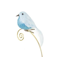 Googly-Eyed Clip-On Baby Blue Foam Bird Ornament Glittered Body, Pack of 10