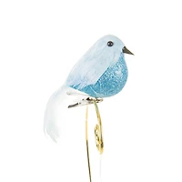 Googly-Eyed Clip-On Baby Blue Foam Bird Ornament Glittered Body, Pack of 10