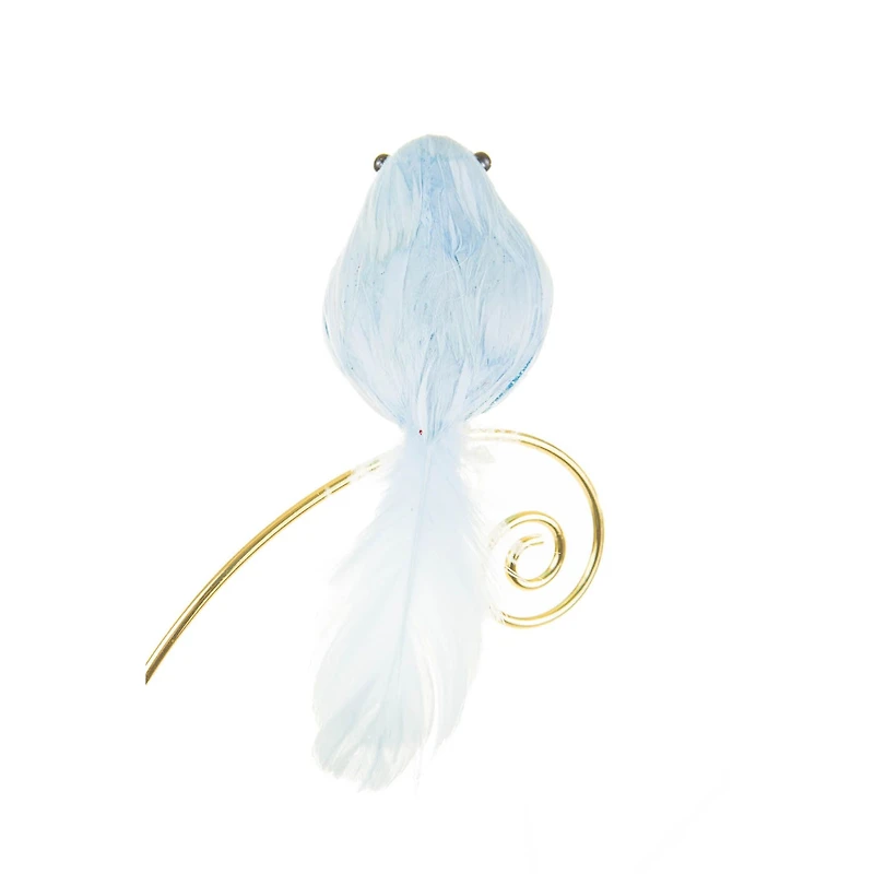 Googly-Eyed Clip-On Baby Blue Foam Bird Ornament Glittered Body, Pack of 10