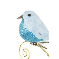 Googly-Eyed Clip-On Baby Blue Foam Bird Ornament Glittered Body, Pack of 10