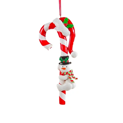 White and Red Clay Candycane Ornament Snowman, Pack of 10