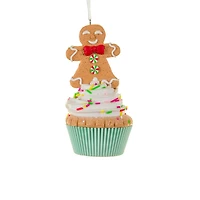 Brown and White Clay Gingerbread Man Ornament On A Cupcake, Pack of 10