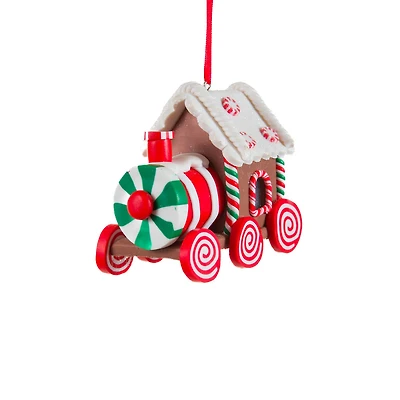 Candycane Brown and White Clay Train Cool White LED Ornament, Pack of 8