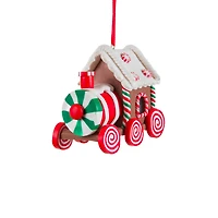 Candycane Brown and White Clay Train Cool White LED Ornament, Pack of 8