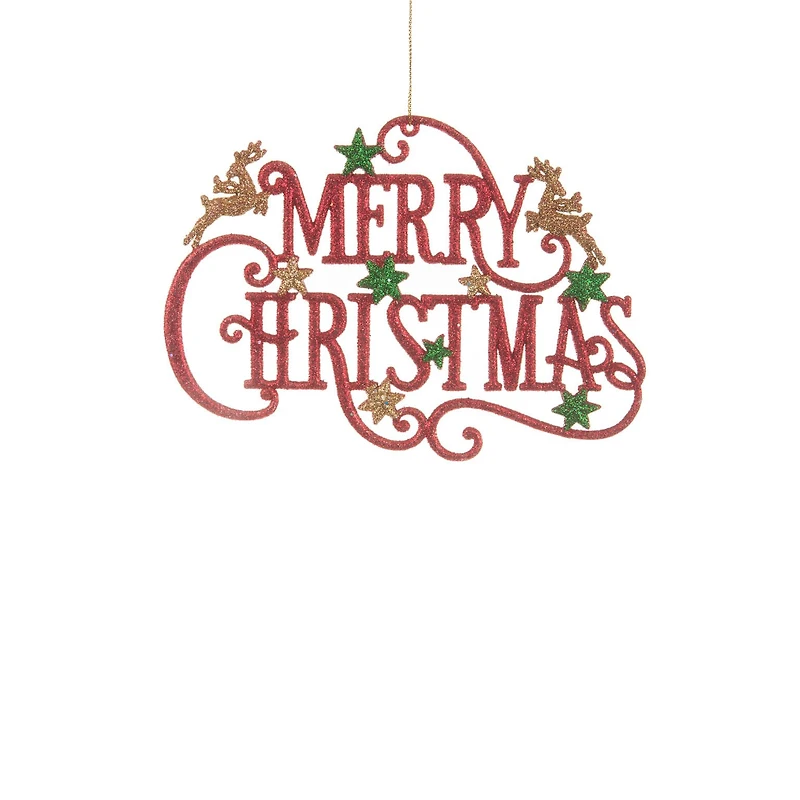 Hanging Red Acrylic Merry Christmas Sign Ornament, Pack of 8