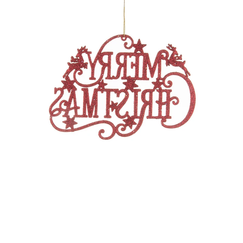 Ornements enseignes « Joyeux Noël » suspendus en acrylique rouge, ensemble de 8