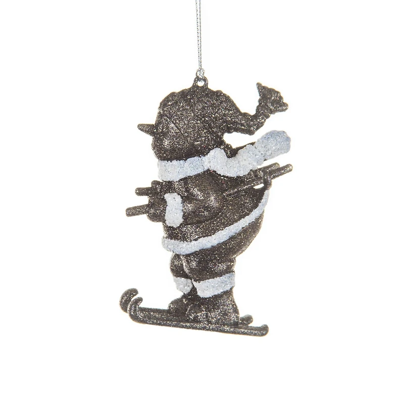 Hangable Bronze and White Acrylic Skiing Santa Ornament Wearing A Scarf, Pack of 8