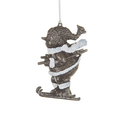 Hangable Bronze and White Acrylic Skiing Santa Ornament Wearing A Scarf, Pack of 8