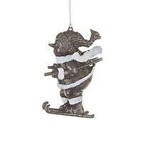 Hangable Bronze and White Acrylic Skiing Santa Ornament Wearing A Scarf, Pack of 8