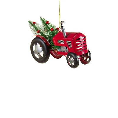 Red Metal Tractor Ornament Christmas Trees, Pack of 4