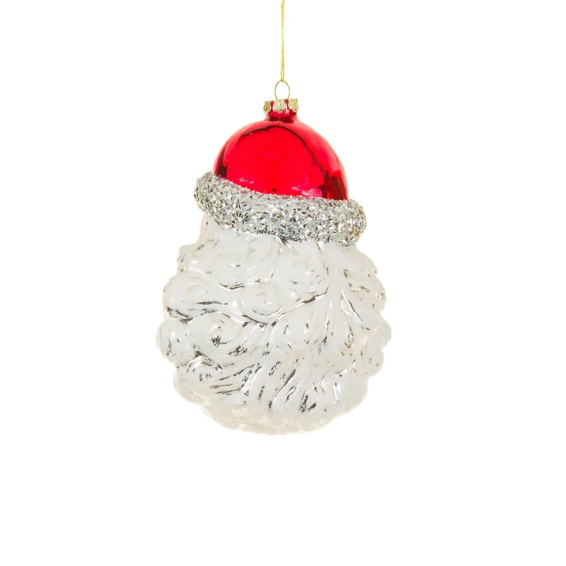 Hangable Red and Silver Glass Jolly Santa Ornament, Pack of 4