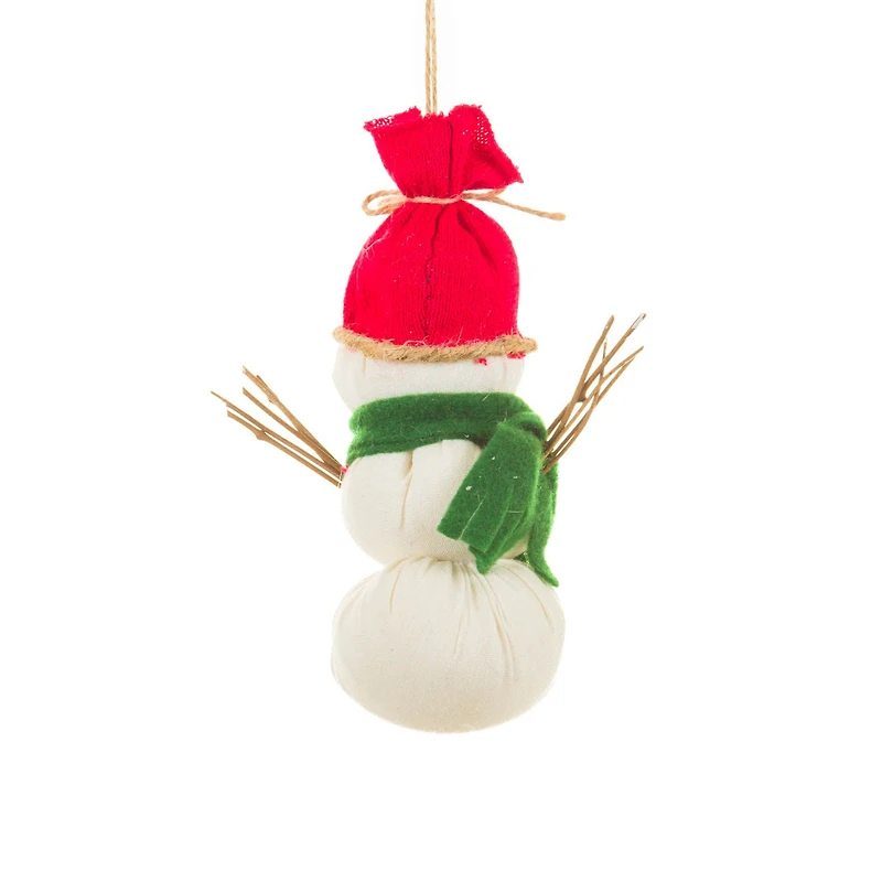 Off-White Cloth Chipper Snowman Wearing Red Hat, Pack of 3