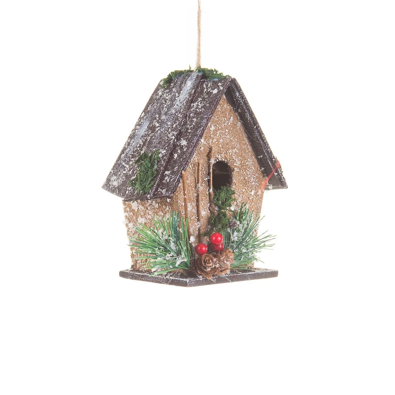 Hangable Brown Wood Birdhouse Christmas Cabin, Pack of 3