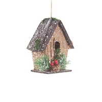 Hangable Brown Wood Birdhouse Christmas Cabin, Pack of 3