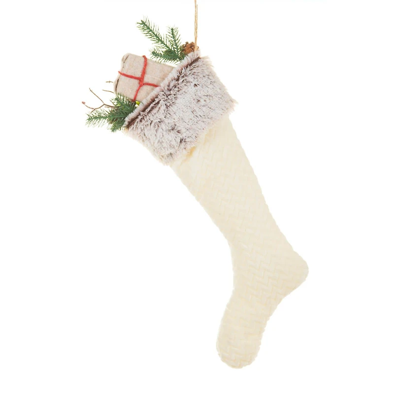 White and grey Cloth Stuffed Stocking Present, Pack of 2