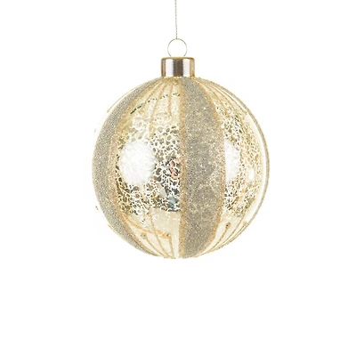 Hangable Striped Champagne and Platinum Glass Ball Ornament, Pack of 4