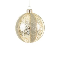 Hangable Striped Champagne and Platinum Glass Ball Ornament, Pack of 4
