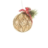 Hangable Brass Glass Captivating Ball Ornament Plaid Ribbon, Pack of 3