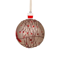 grey and Red Porcelain Ball Ornament Cardinal, Pack of 2