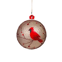 grey and Red Porcelain Ball Ornament Cardinal, Pack of 2