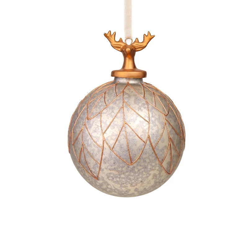 Splotched grey and Gold Porcelain Deer Head Ornament, Pack of 3