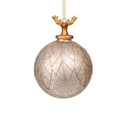 Splotched grey and Gold Porcelain Deer Head Ornament, Pack of 3