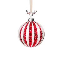 Ornements boules suspendus en verre rouge et blanc canne en sucre avec tête de cerf, ensemble de 3