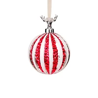 Candycane Red and White Glass Ball Ornament Deer Head Mount, Pack of 3