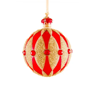 Hanging Sequin Red and Silver Glass Royal Ball Ornament