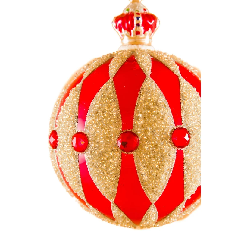 Hanging Sequin Red and Silver Glass Royal Ball Ornament