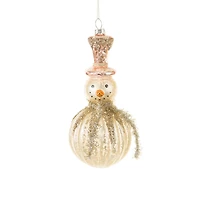 Ornements bonhommes de neige suspendus en verre or et argent marbré avec chapeau rose doré, ensemble de 3