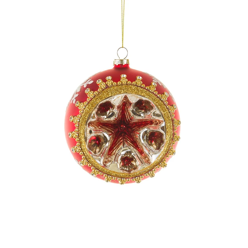 Hanging Red Glass Ball Ornament with Stars, Pack of 2