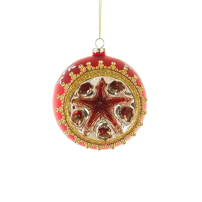 Hanging Red Glass Ball Ornament with Stars, Pack of 2