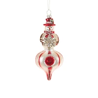 Striped Silver and Red Glass Spinning Top Santa Ornament, Pack of 3