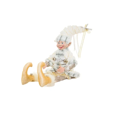 Silver Cotton Furry Elf Figurine In Fur Outfit