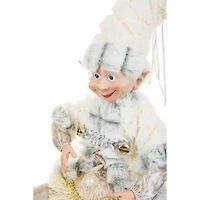 Silver Cotton Furry Elf Figurine In Fur Outfit