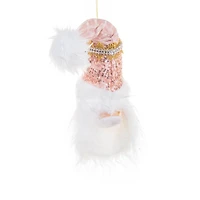 Hangable Sequin White and Baby Pink Cloth Santa Head Ornament, Pack of 4