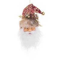 Hangable Red and Gold Cloth Santa Head Ornament, Pack of 4