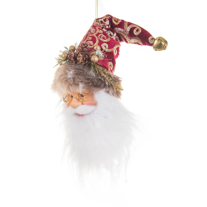 Hangable Red and Gold Cloth Santa Head Ornament, Pack of 4