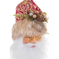 Hangable Red and Gold Cloth Santa Head Ornament, Pack of 4
