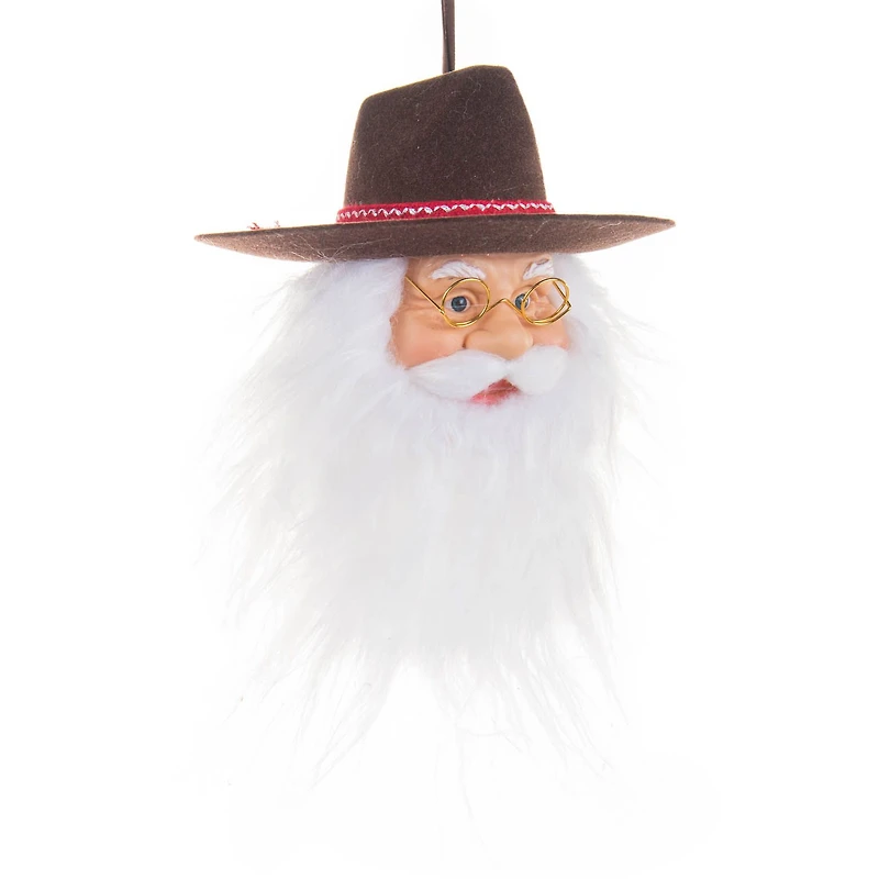 Hangable White and Brown Felt Santa Head Ornament, Pack of 4