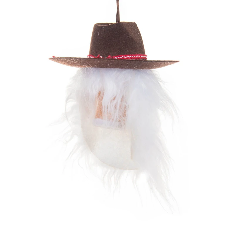 Hangable White and Brown Felt Santa Head Ornament, Pack of 4